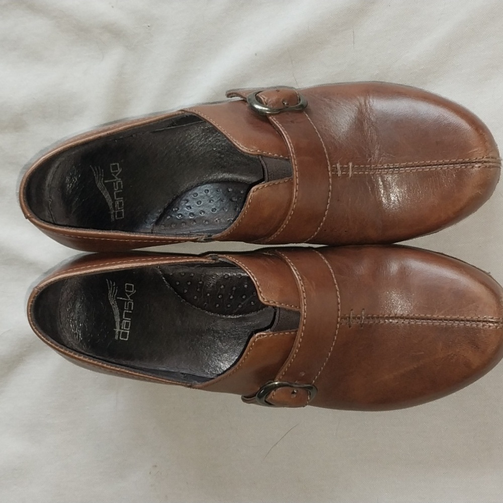 Dansko Brown Leather Clogs Mules with Buckle - Picture 2 of 8